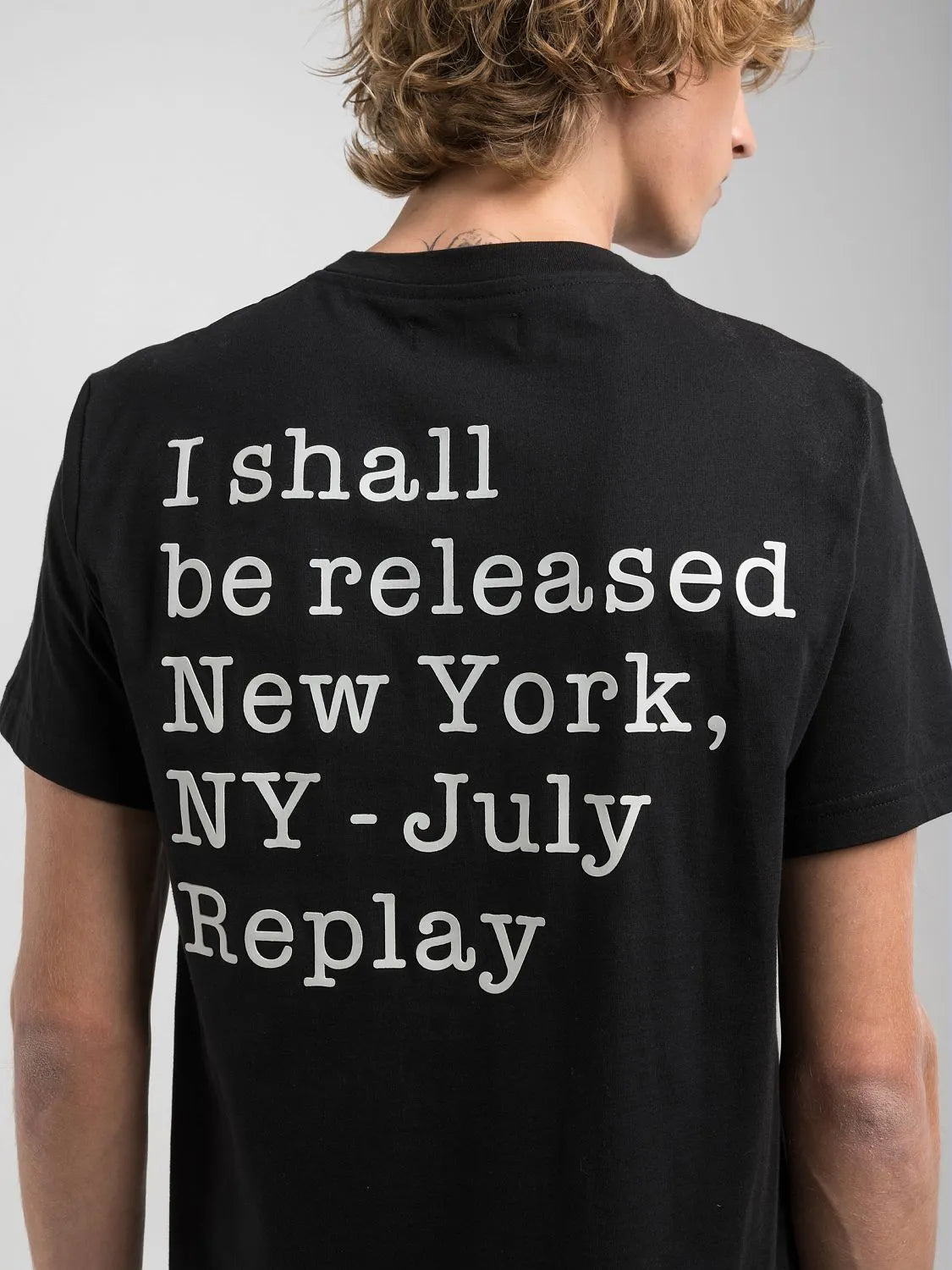Replay Black Cotton T-Shirt With Lettering