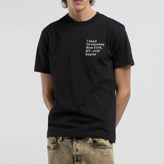 Replay Black Cotton T-Shirt With Lettering