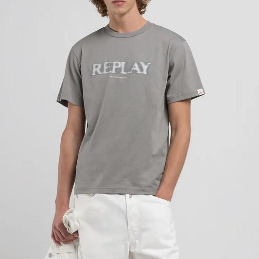 Replay Grey Military T-Shirt with Blurry Lettering