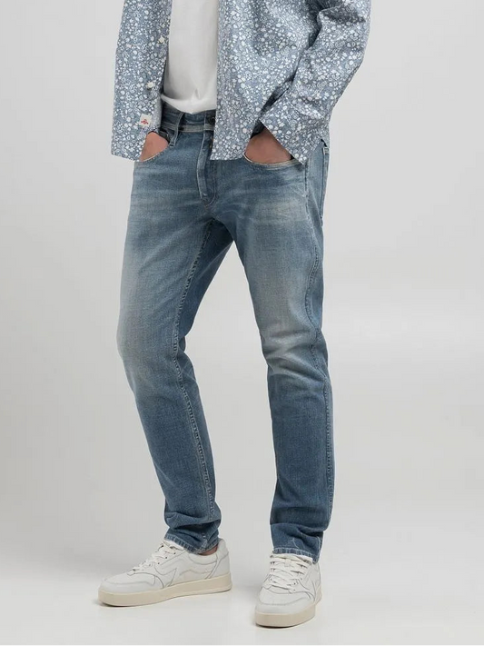 Replay Medium Blue 10.5 OZ Printed Stretch Anbass Slim Denim